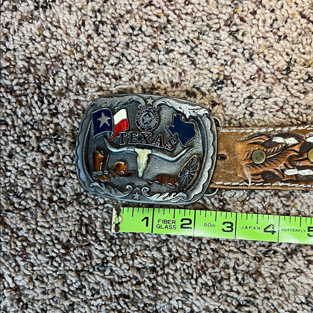 Texas Themed Belt with Brown Leather western belt